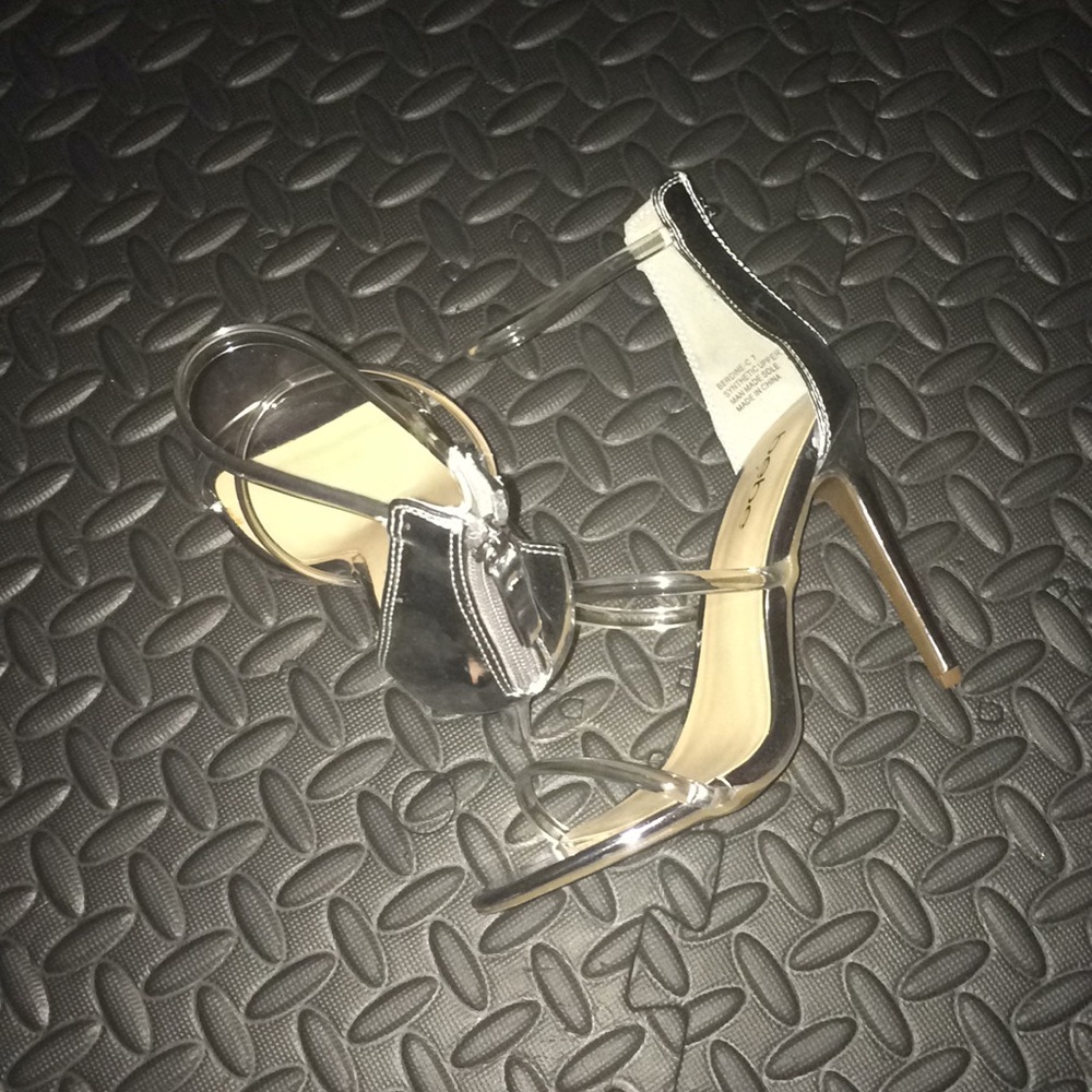 Clear Bebe strap heels